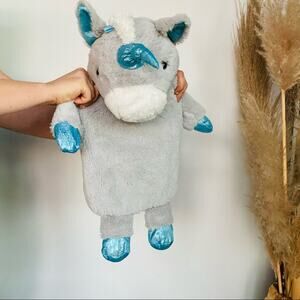 NEW Unicorn Grey Blue Sparkle Hot Water Bottle Cover Holder Stuffed Animal